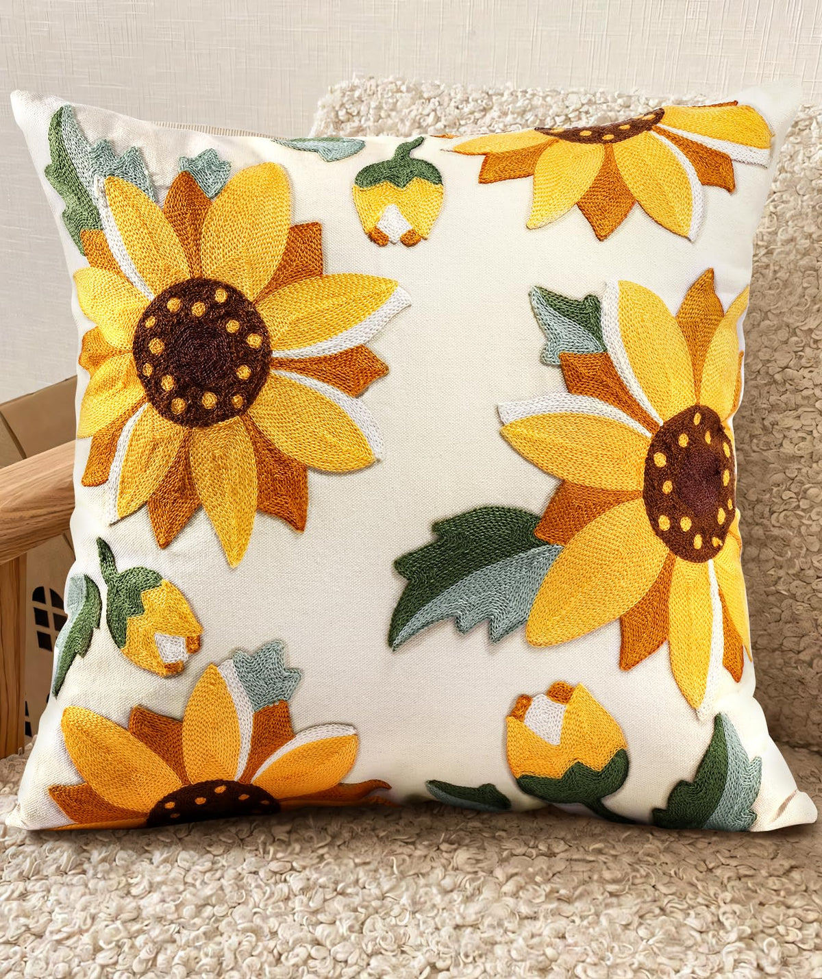 Embroidered Throw Pillow Cover, 18x18 Inch, Fall Abstract Floral