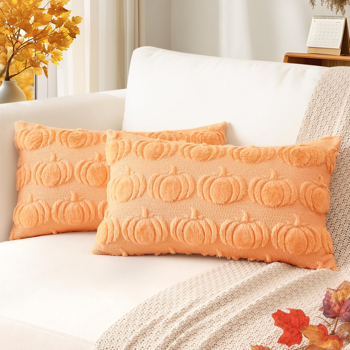Artscope Maple Leaf Fall Pillow Covers 18 x 18 Set of 2 Decorative Autumn Harvest Holiday Throw Pillow Cases Soft Plush Faux Fur Couch Cushion Case for Farmhouse Sofa Bed Room Home Decor-Rust