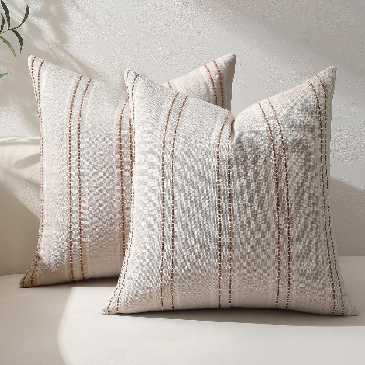 Hckot Sage Green Throw Pillow Covers 20x20 Set of 2 Striped Pillow Covers