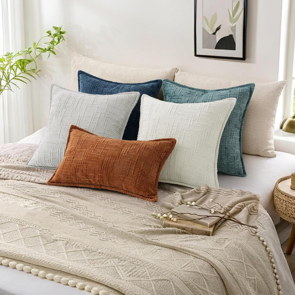 decorUhome Chenille Decorative Throw Pillow Covers 12x20 Set of 2, Navy