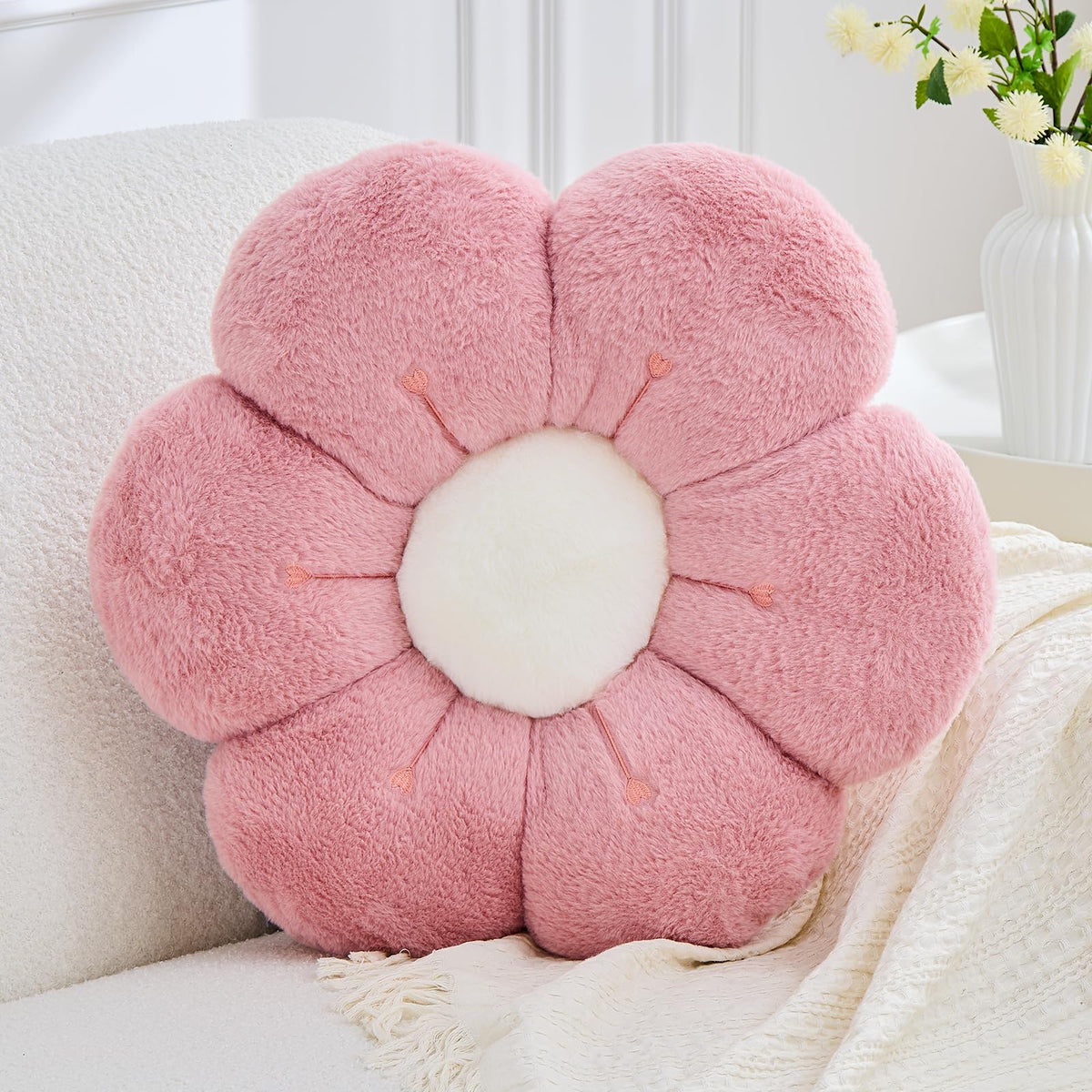 Flower Pillow Cute Flower Shaped Pillows Decorative Throw Pillows Aesthetic Home Decor Floral Daisy Cushion for Bed (Yellow, 14.9 Inch)