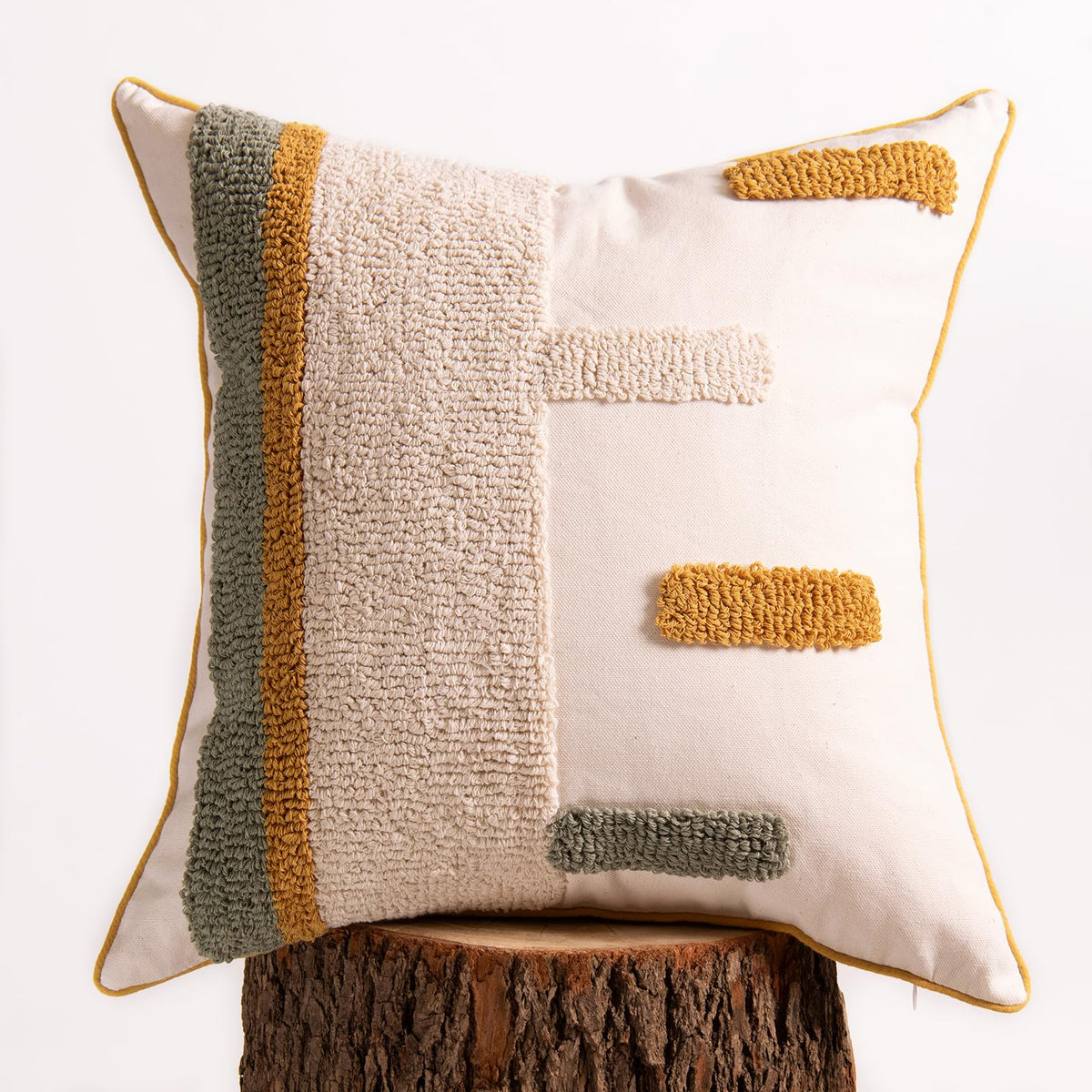 lifein 18x18 Pillow Covers-Throw Pillow Covers Boho Couch Pillows Embroidered Decorative Accent Pillows Mid Century Textured Pillowcases for Couch Sofa Living Room Bed (Olive Green and Cream)