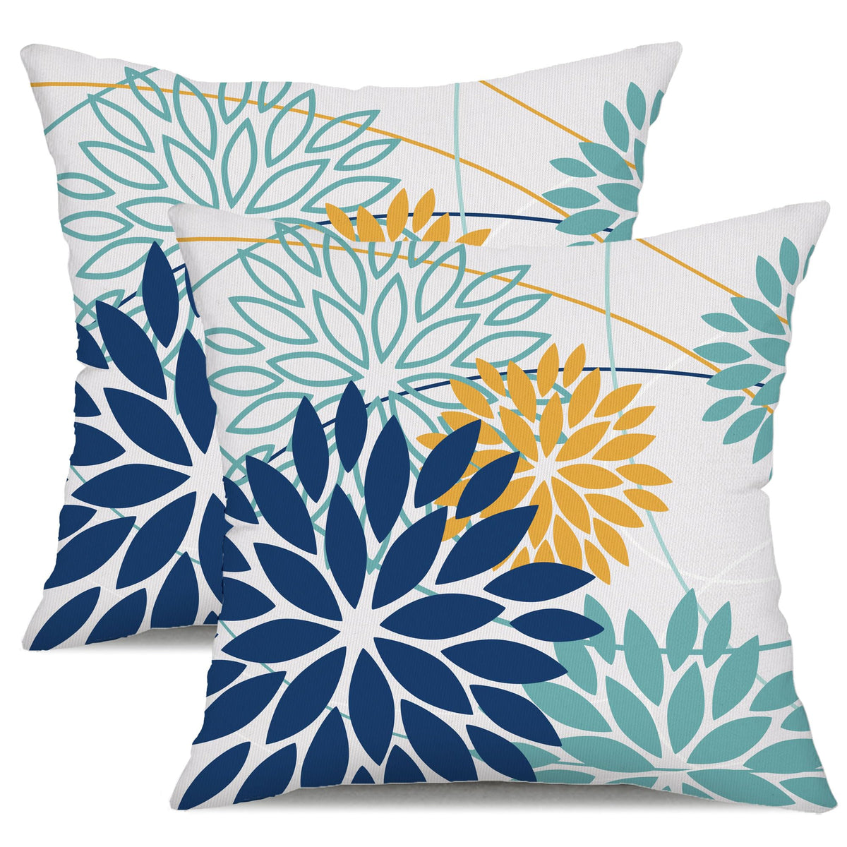 DFXSZ Blue Gray Floral Outdoor Pillow Covers 18x18 Set of 2 Waterproof