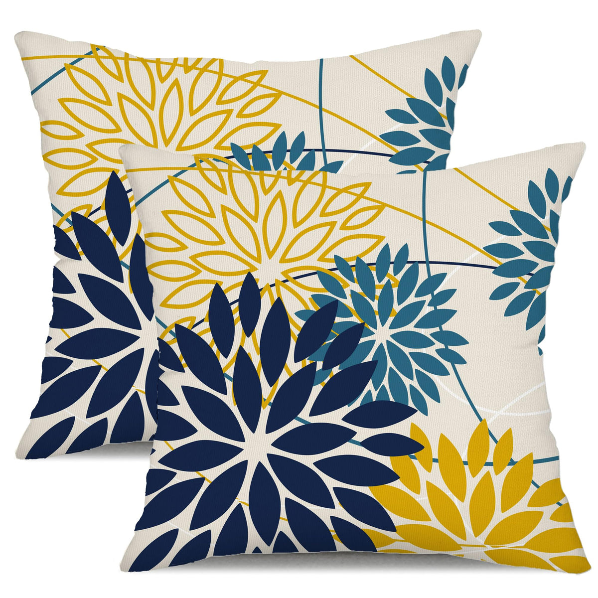 DFXSZ Blue Gray Floral Outdoor Pillow Covers 18x18 Set of 2 Waterproof