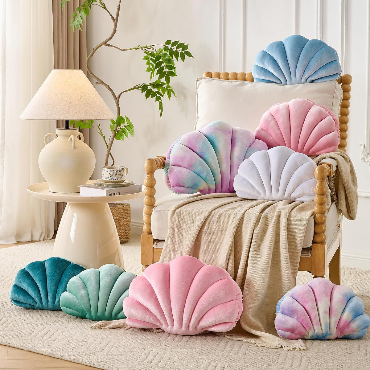 XIAIJIA Seashell Throw Pillows, Pink Shell Shaped Pillow, Velvet, 14 Inch
