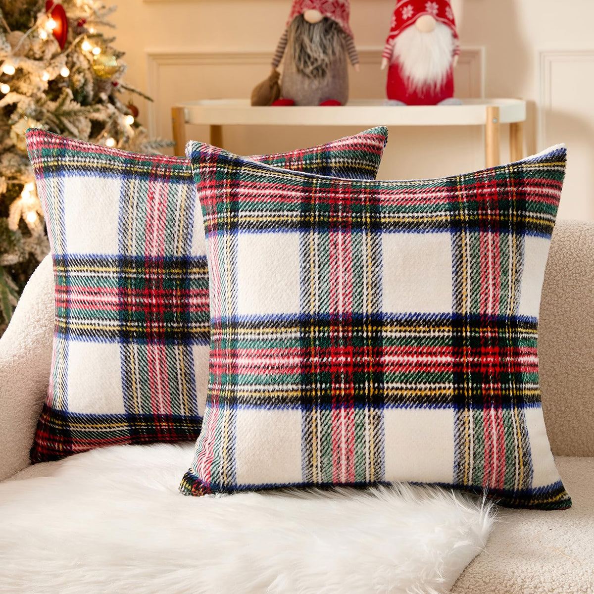 MIULEE Fall Plaid Decorative Pillow Covers Set of 2 18x18 Rust