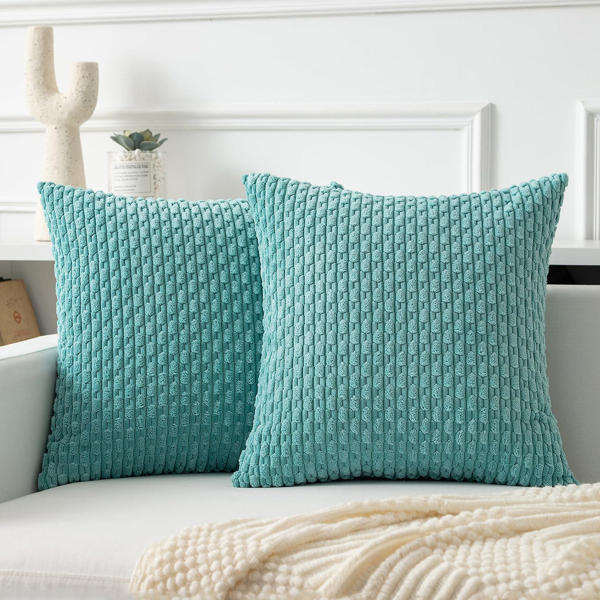 Kevin Textile Soft Corduroy 18x18 Inch Pillow Covers 2 Pack, Dark Green