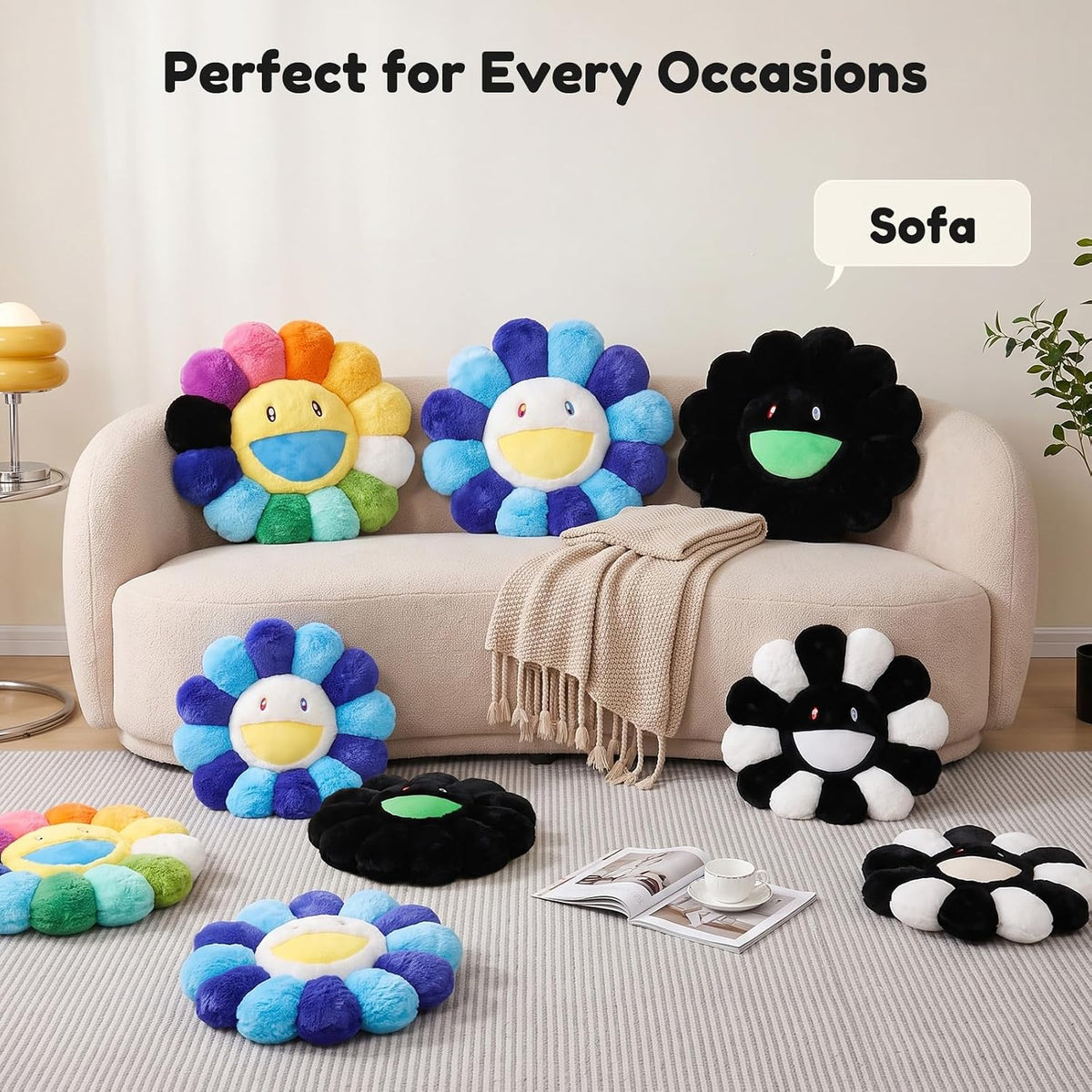 Flower Pillow, Cute Smiley Face Flower Shaped Throw Pillows 15.7In