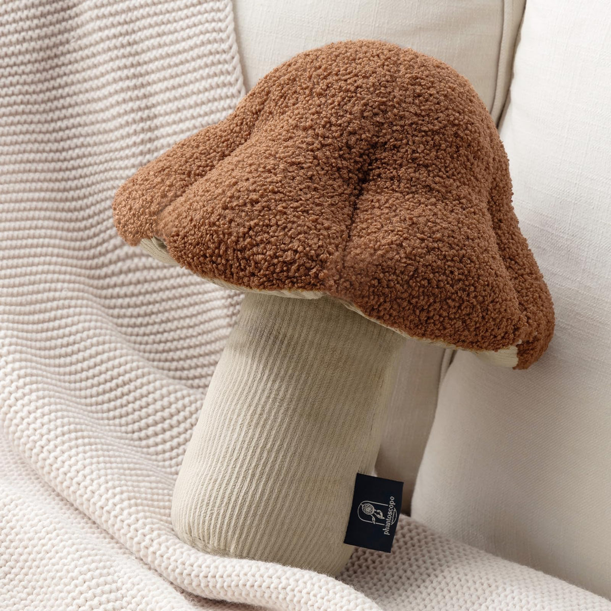Phantoscope Mushroom Shaped Throw Pillow, Teddy Fleece Soft Mushroom Decorative Pillows Cute 3D Shaped Cushion for Couch Sofa Bed Chair, Light Green,16 x14 inches