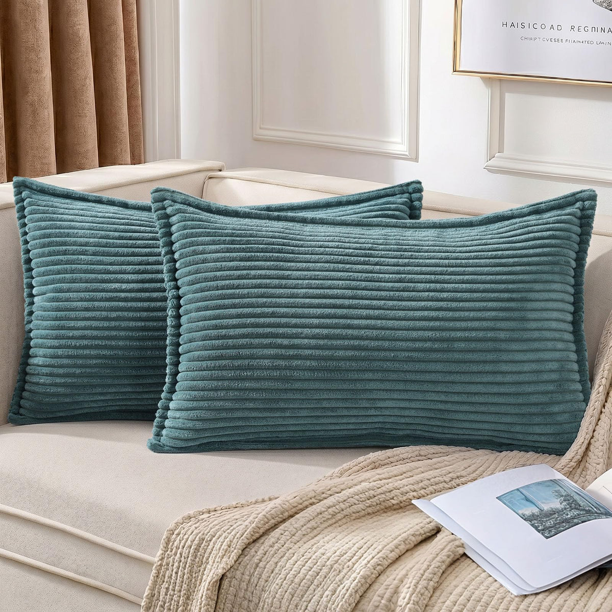Mecatny Corduroy Fall Throw Pillow Covers 18x18 Set of 2 Cream White