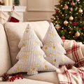 Soft Corduroy Embroidered Christmas Tree Pillows Set of 2 Green 14x16 Inch