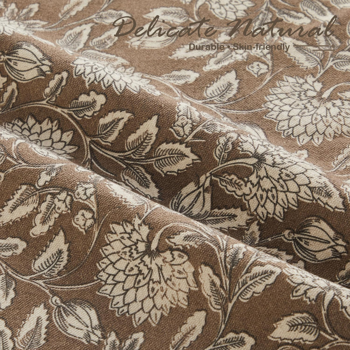Vintage Floral Pillow Covers 18x18 Set of 2, Dahlia Botanical Block Print Style Pillow Cover Polycotton Cushion Case, Farmhouse Decor Throw Pillow for Sofa Couch Bedroom Home, Warm Brown