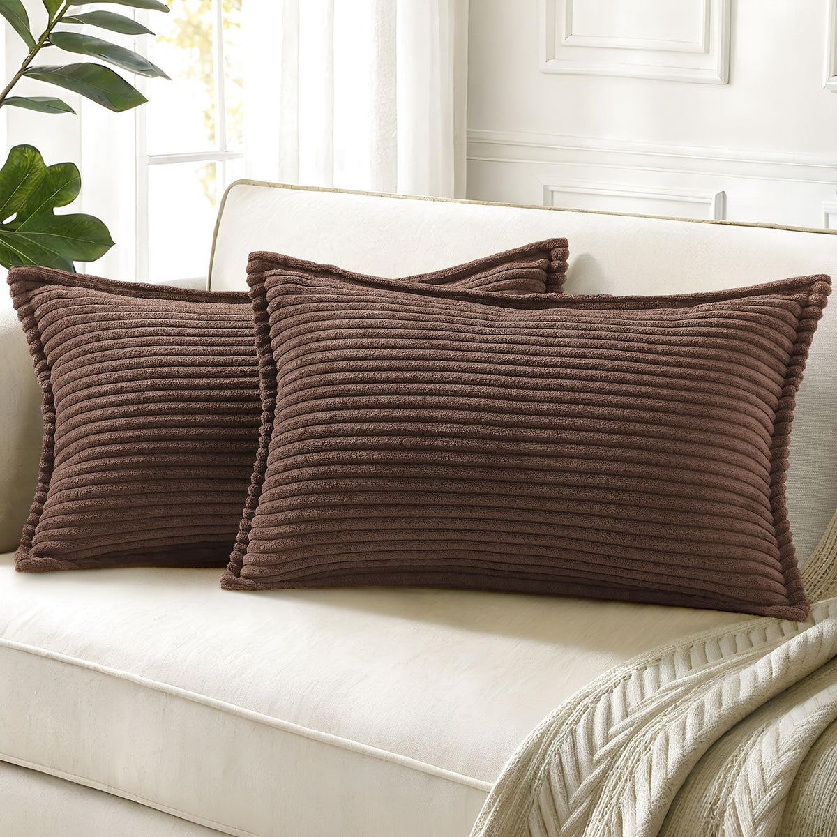 decorUhome Fall Corduroy Rust Throw Pillow Covers 18x18 Set of 2