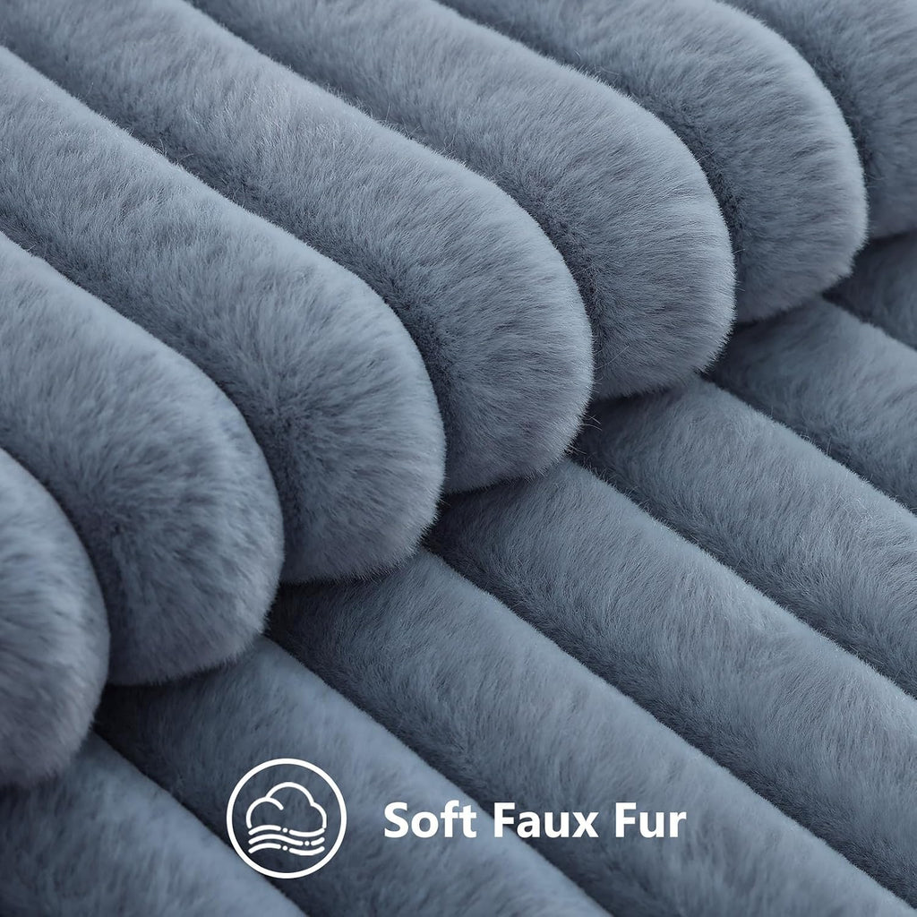 decorUhome Fall Faux Fur Throw Pillow Covers 18x18 Set of 2 Grey Blue