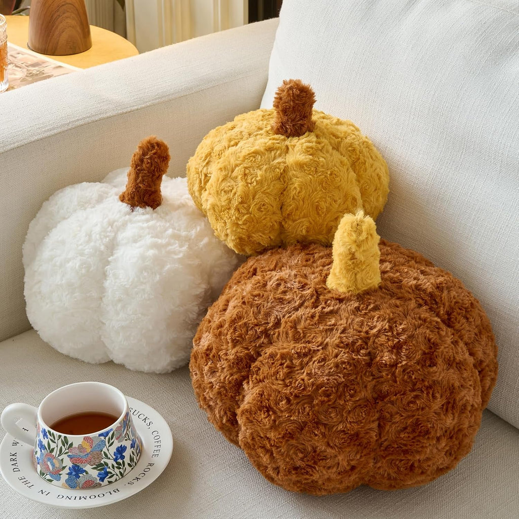 Pumpkin Pillow, Fall Decorative Pillows for Couch, Pumpkin Plush Throw Pillows for Bed (White, 8.6 Inches)