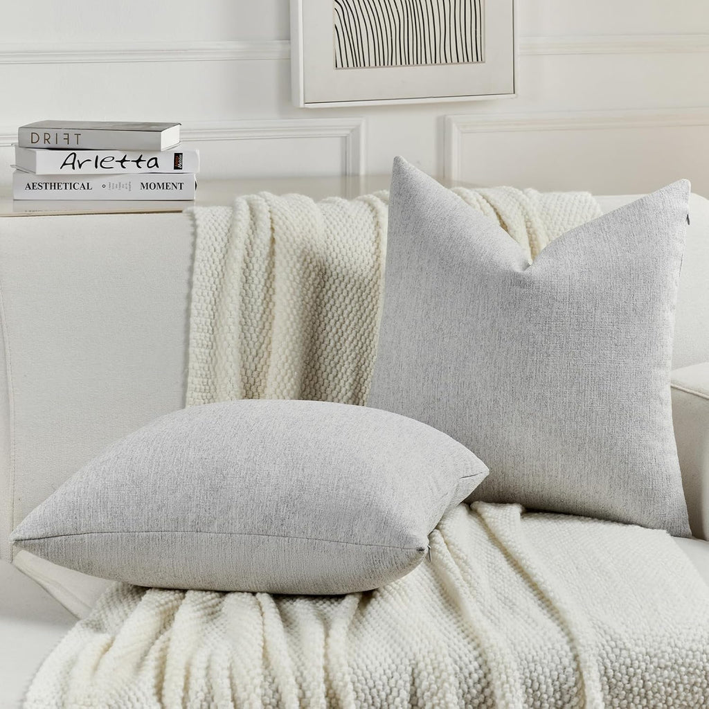 FUTEI Pack of 2 Faux Linen Throw Pillow Covers 18x18 Inch,Light Grey