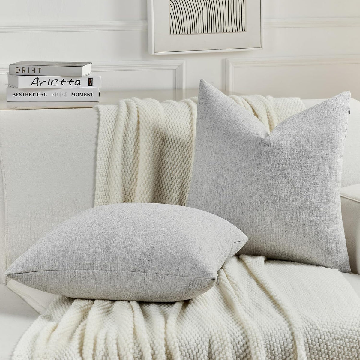 FUTEI Pack of 2 Faux Linen Throw Pillow Covers 18x18 Inch,Light Grey