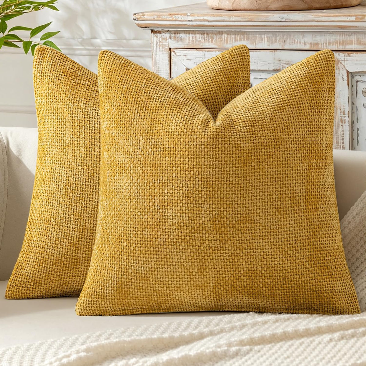 MIULEE Decorative Couch Throw Pillow Covers 20x20 Inch Neutral Beige 2 Pack