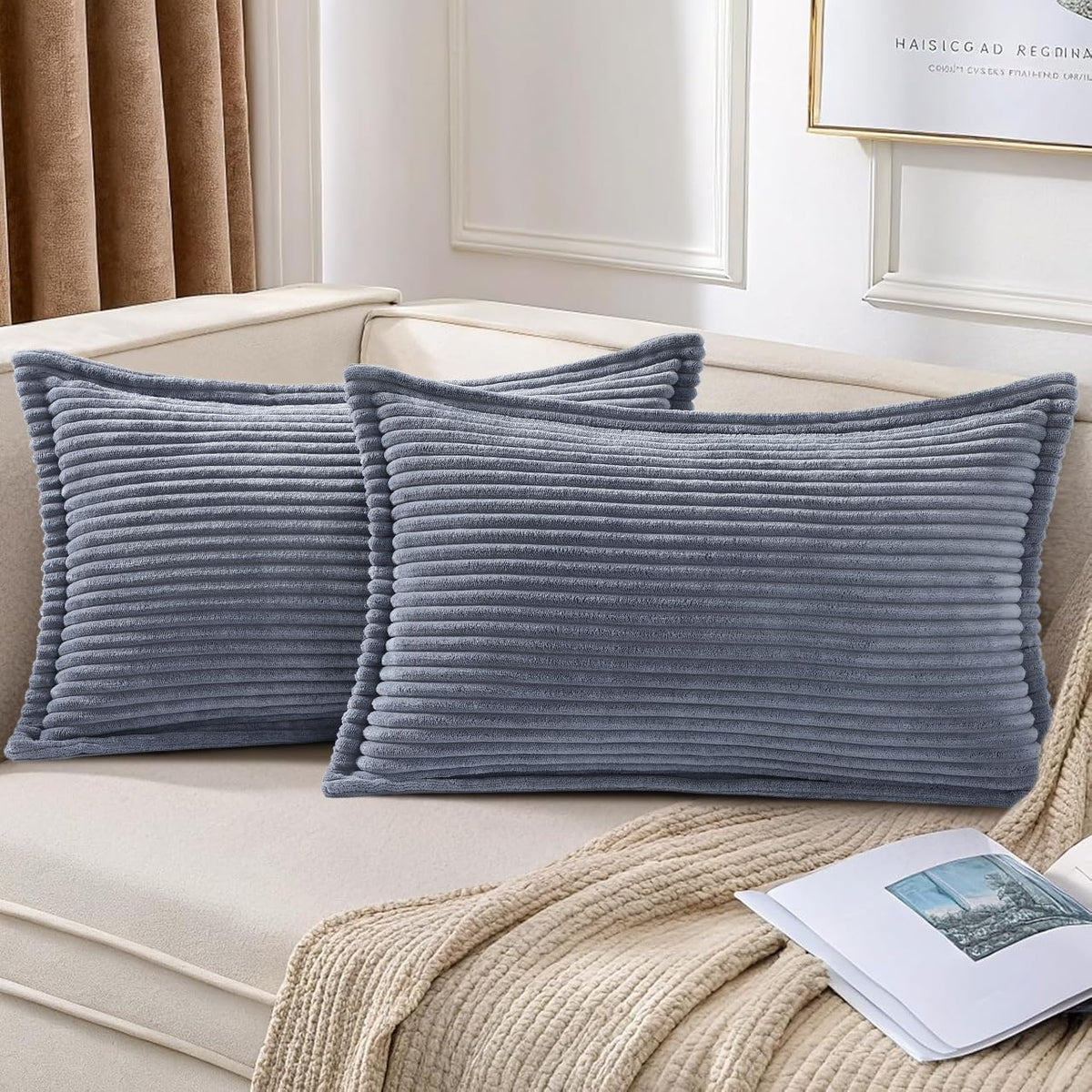 Mecatny Corduroy Fall Throw Pillow Covers 18x18 Set of 2 Cream White