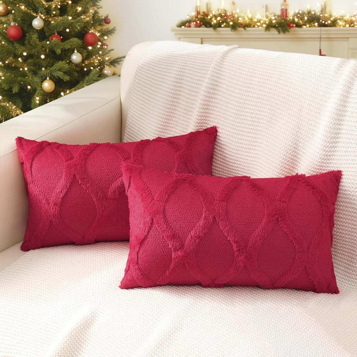 decorUhome Fall Throw Pillow Covers 18x18 Inch Set of 2, Soft Plush Faux Fur Wool Rust Couch Pillow Covers, Decorative Neutral Pillow Cases for Bed Sofa Living Room Home Decor
