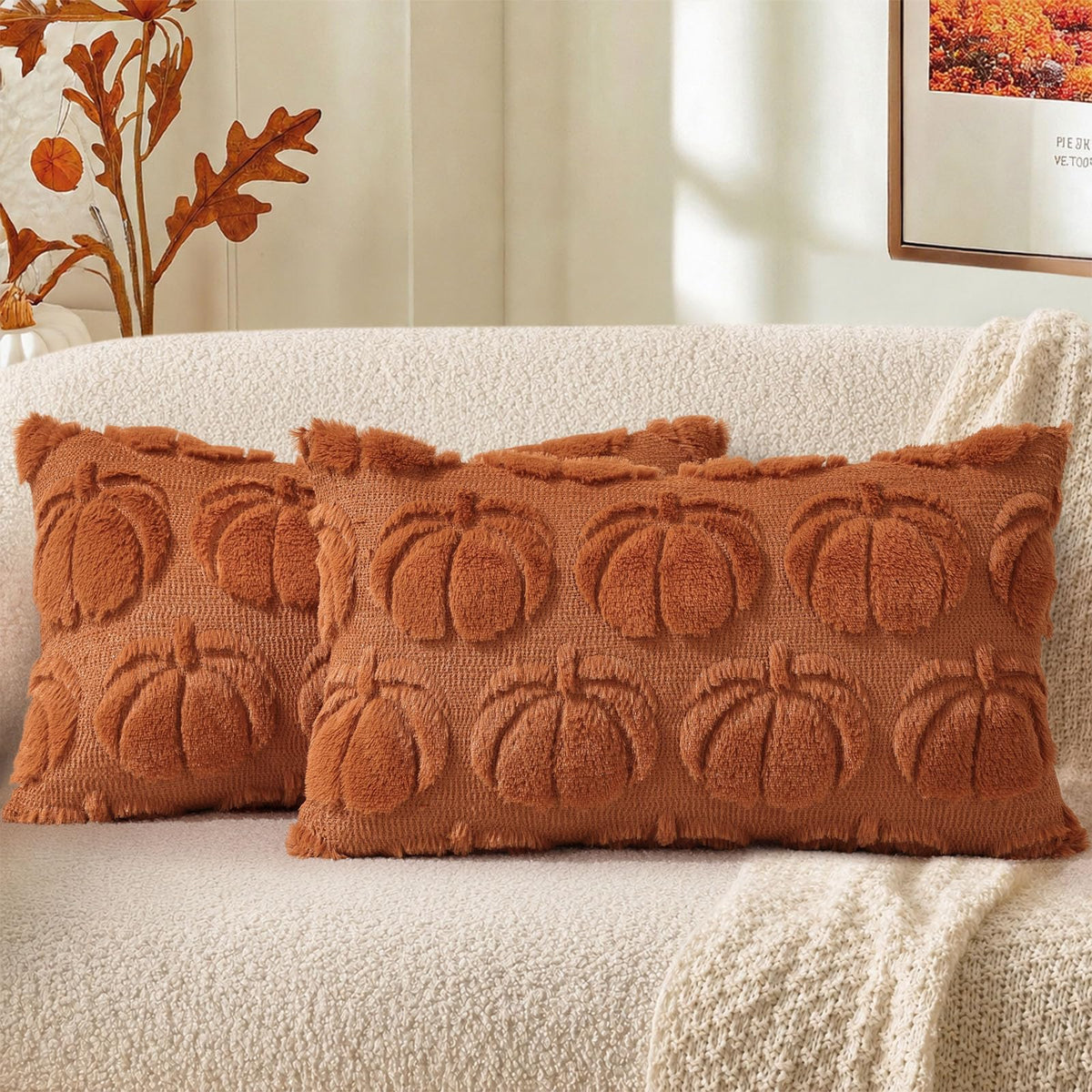 decorUhome Beige Bow Cute Girl Faux Fur Throw Pillow Covers 18x18 Set of 2