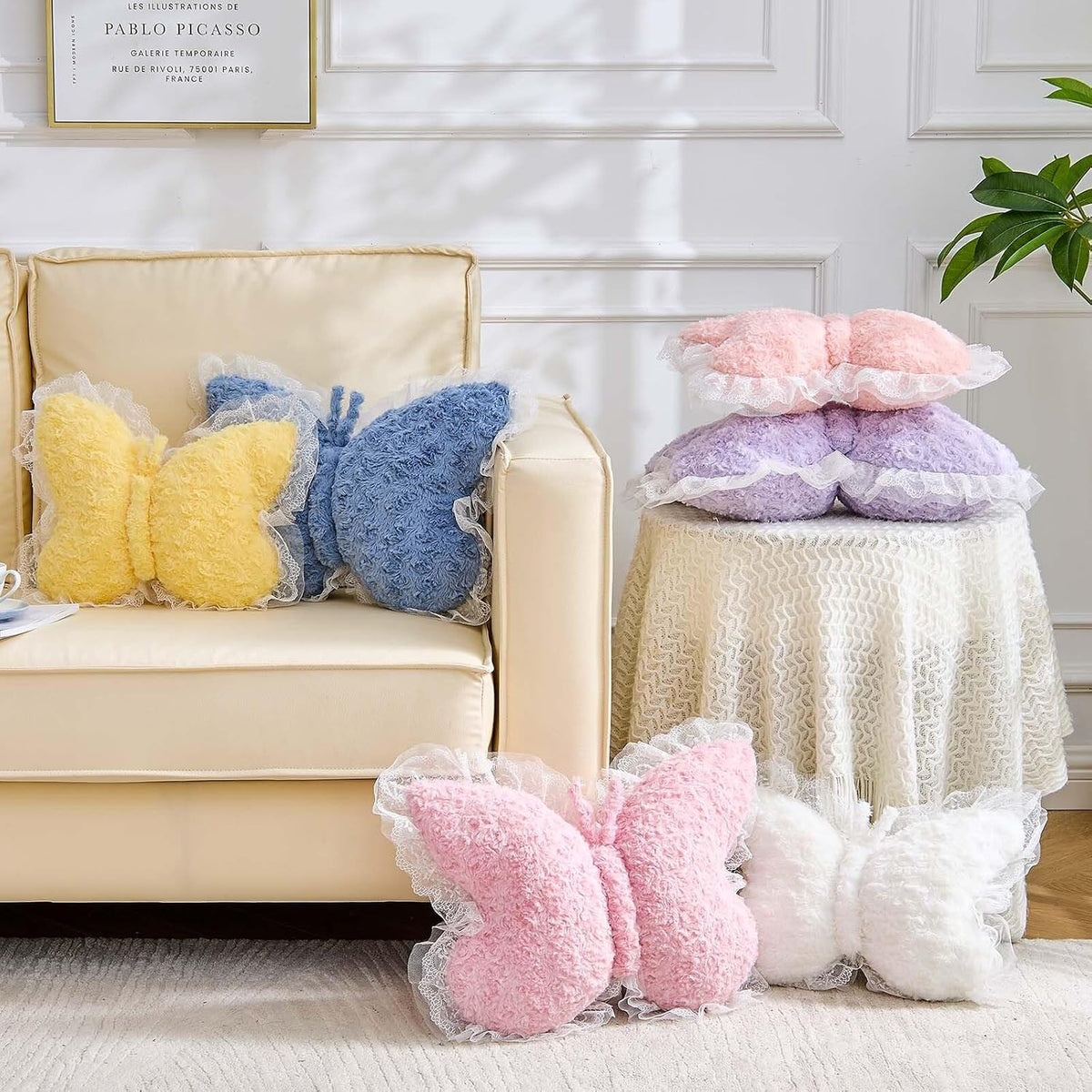 XVTRU Butterfly Pillow Decorative Pillows for Bed 15" Pink Cute Pillow
