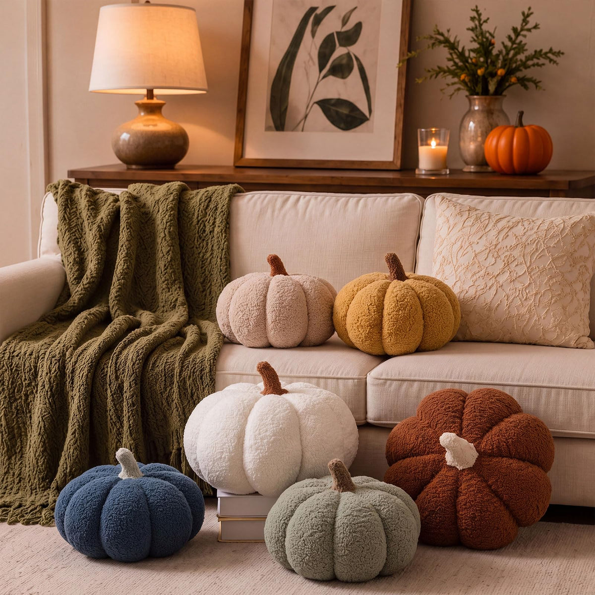 Juexica 3 Pcs Stuffed Pumpkin Pillows Fall Decor Cushions,Autumn Warm