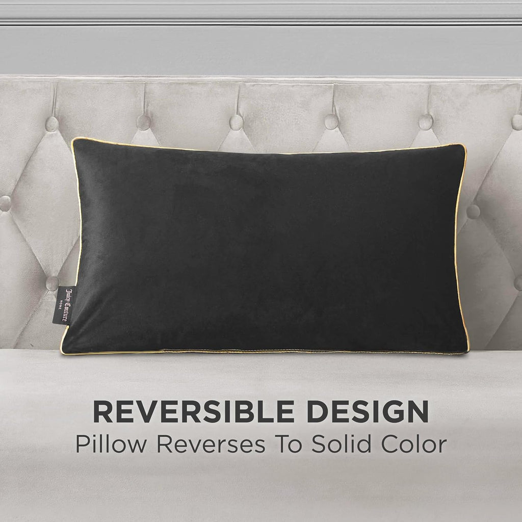 Juicy Couture Reversible Velvet Cheetah Pillow, 14" x 24" Decorative Pillow, Black