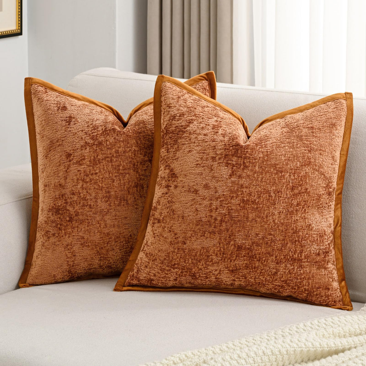 FUTEI Pack of 2 Chenille Soft Throw Pillow Covers 18x18 Inch, Hot Pink