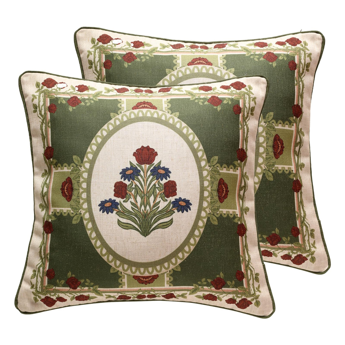 ISAENNE Vintage Elegant Linen Square Throw Pillow Cover,18"x18"-Albano A