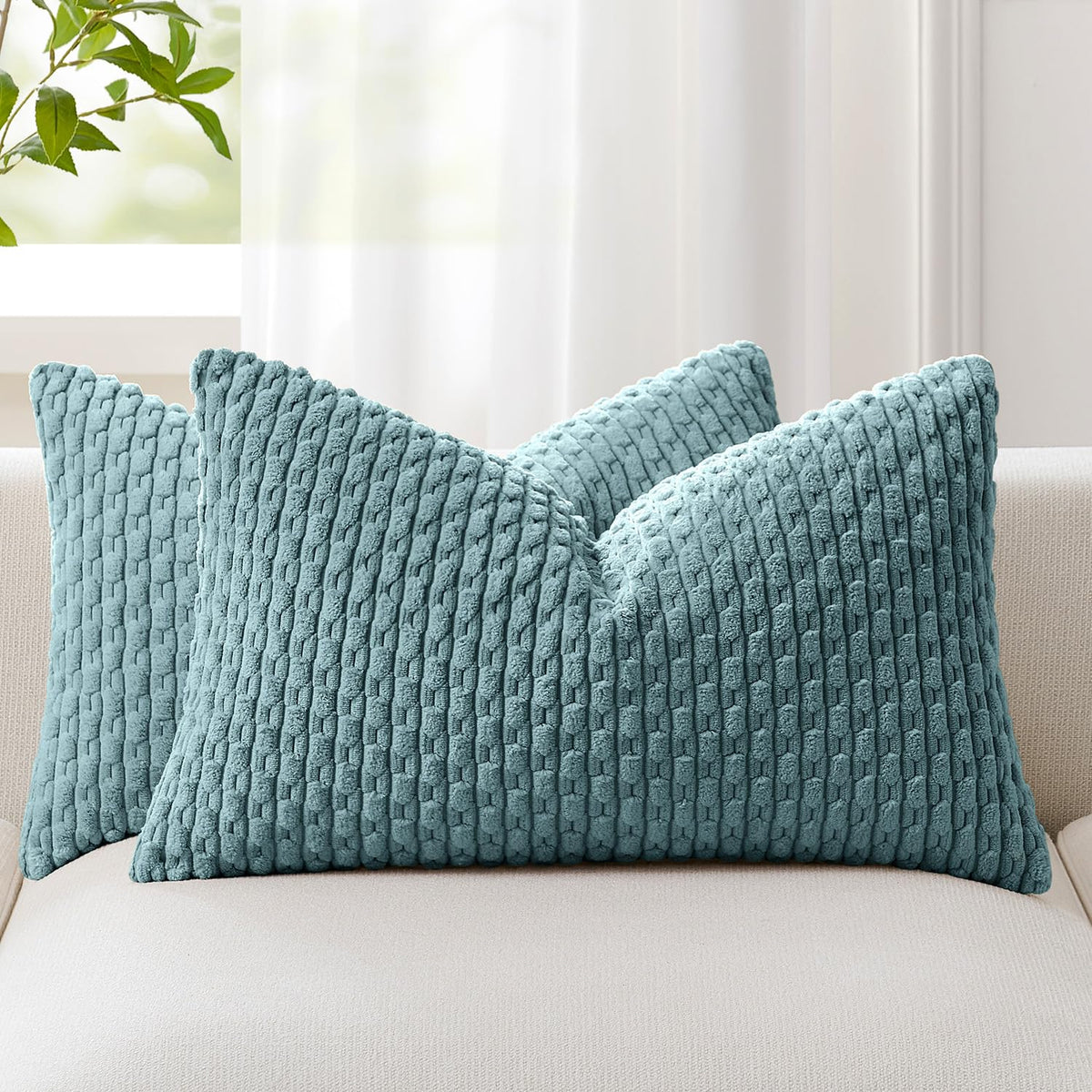 Kevin Textile Soft Corduroy 18x18 Inch Pillow Covers 2 Pack, Dark Green