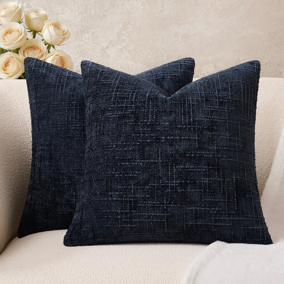 Throw Pillow Covers Mustard Yellow Set of 2 18x18 Inch Pillow Covers, Soft Fall Chenille Neutral Decorative Covers for Couch Sofa Bed Living Room, Home Modern Farmhouse Boho Decor