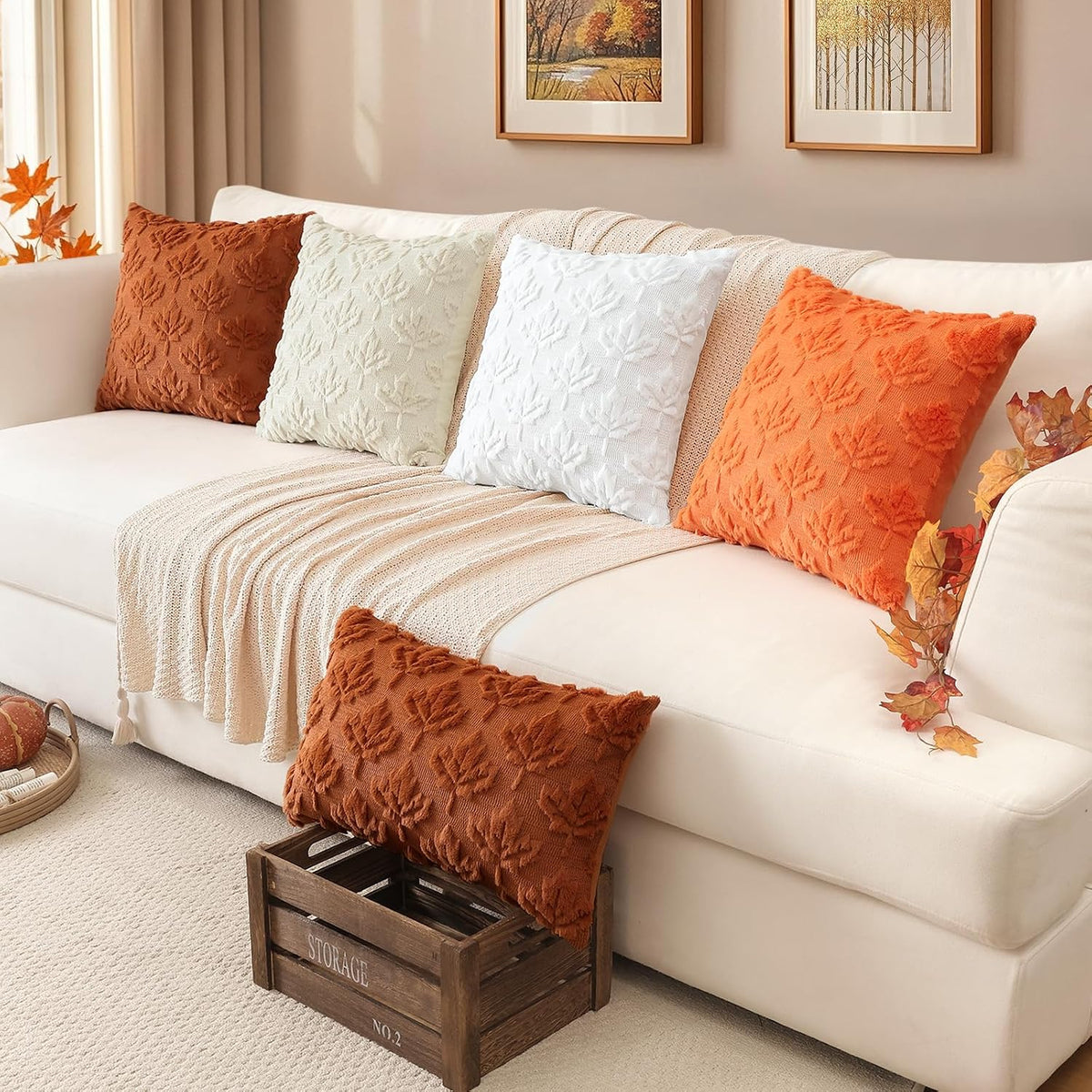 Artscope Maple Leaf Fall Pillow Covers 18 x 18 Set of 2 Decorative Autumn Harvest Holiday Throw Pillow Cases Soft Plush Faux Fur Couch Cushion Case for Farmhouse Sofa Bed Room Home Decor-Rust