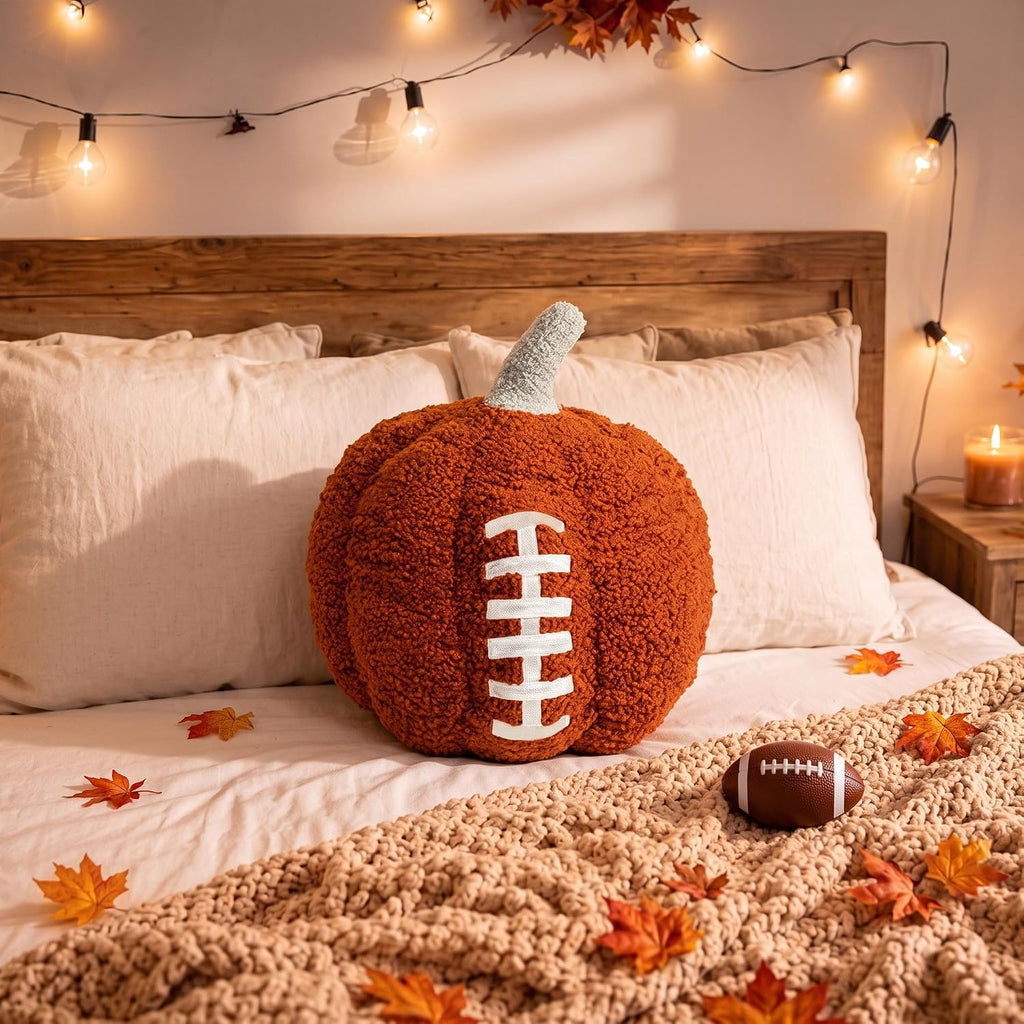 Fanfanwin Fall Football Pumpkin Throw Pillow Autumn Thanksgiving Gift