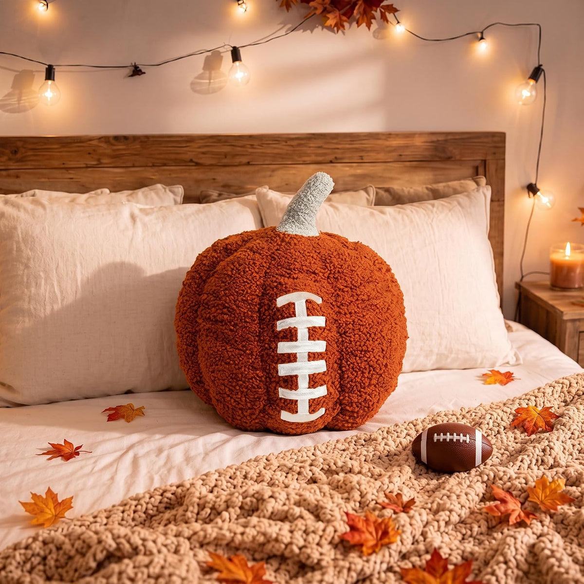 Fanfanwin Fall Football Pumpkin Throw Pillow Autumn Thanksgiving Gift