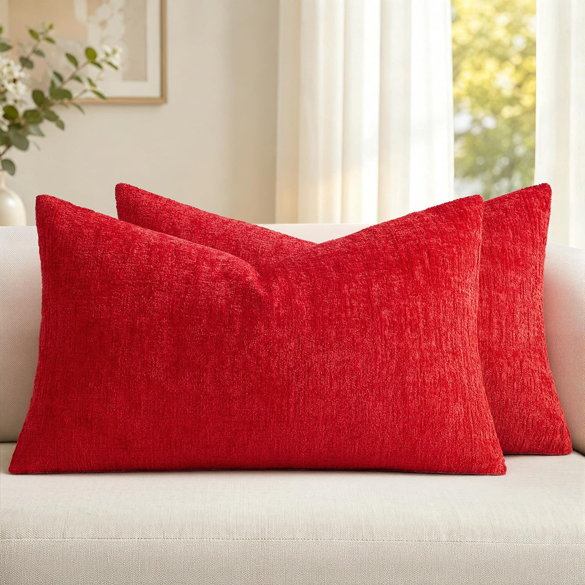 MIULEE Couch Pillow Covers Textured Chenille Home Decor 20x20 Navy Blue