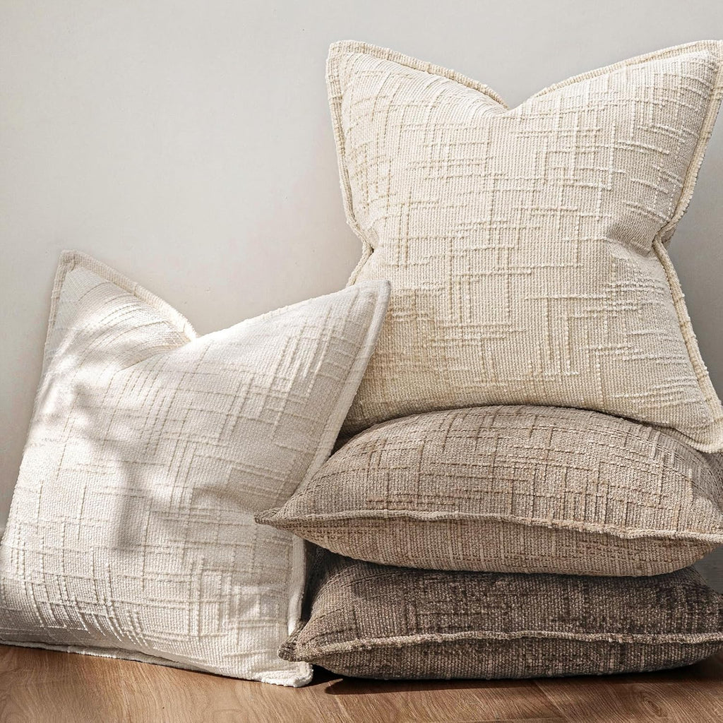 MIULEE Slubby Textured Decorative Throw Pillow Covers Beige 18x18