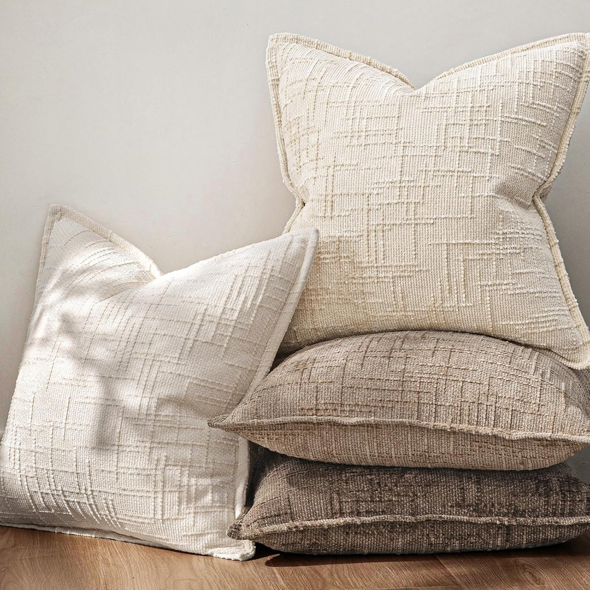 MIULEE Slubby Textured Decorative Throw Pillow Covers Beige 18x18