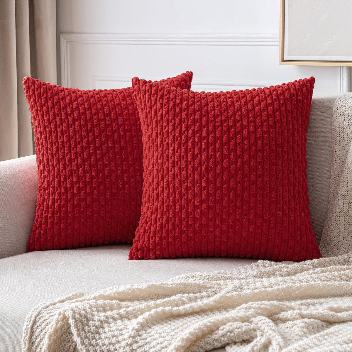 MIULEE Decorative Throw Pillow Covers 20x20 Sage Green Textured Corduroy
