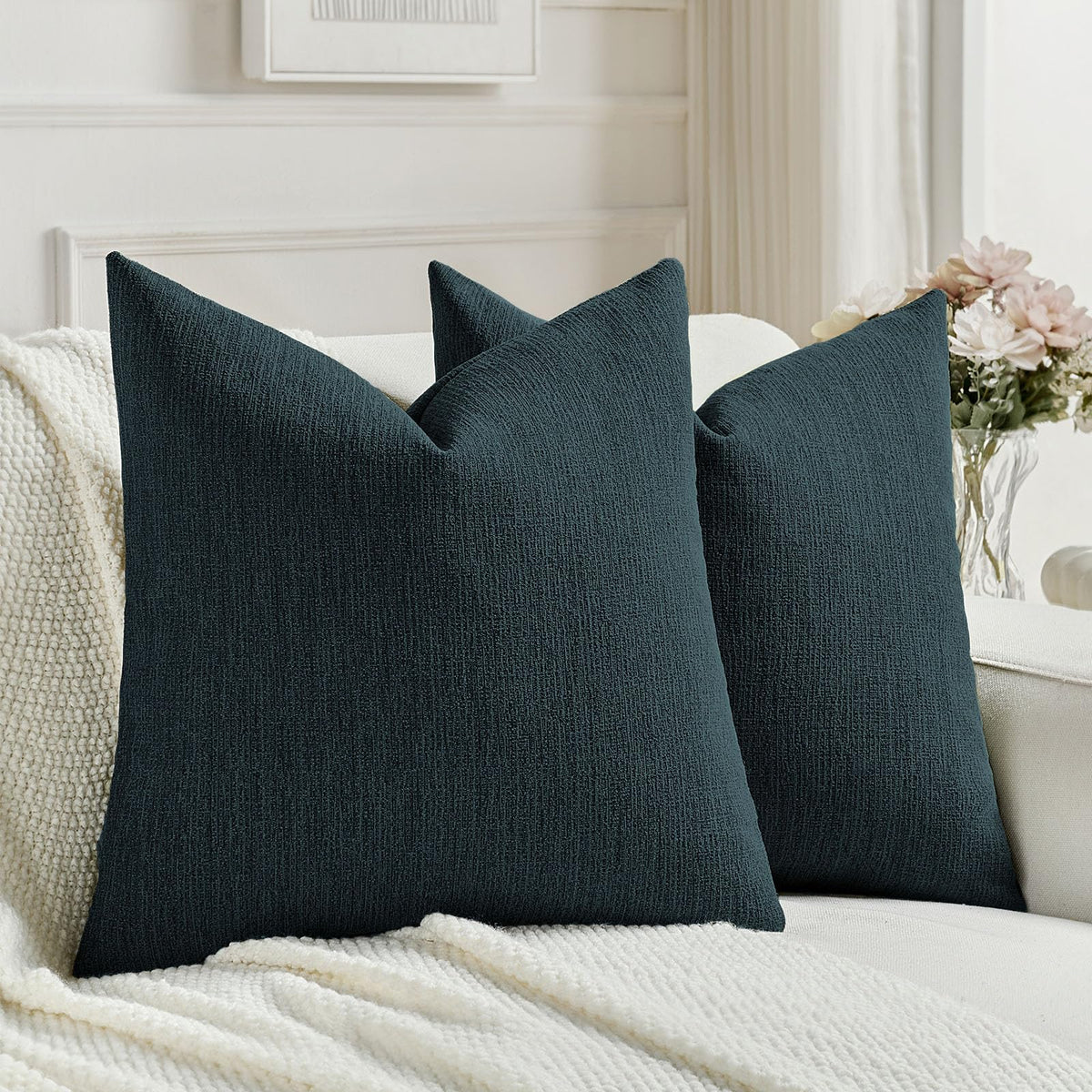 FUTEI Pack of 2 Faux Linen Throw Pillow Covers 18x18 Inch,Light Grey