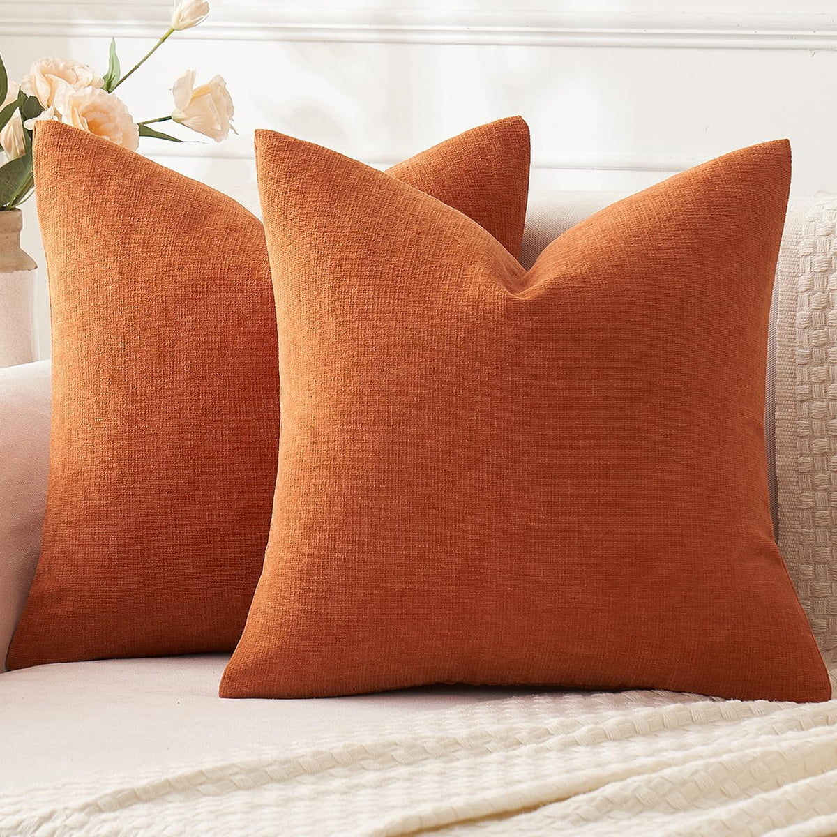 MIULEE Sage Green Chenille Couch Throw Pillow Covers, 18x18