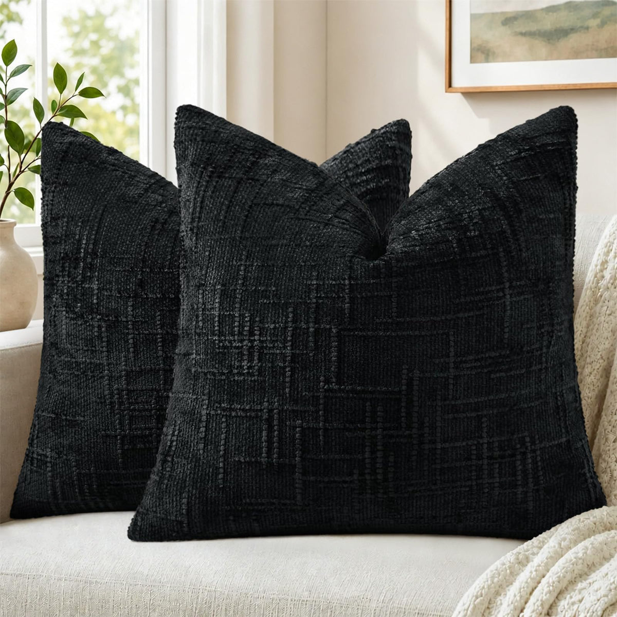 Pallene Cream White Textured Chenille Throw Pillow Covers 18x18 Set of 2
