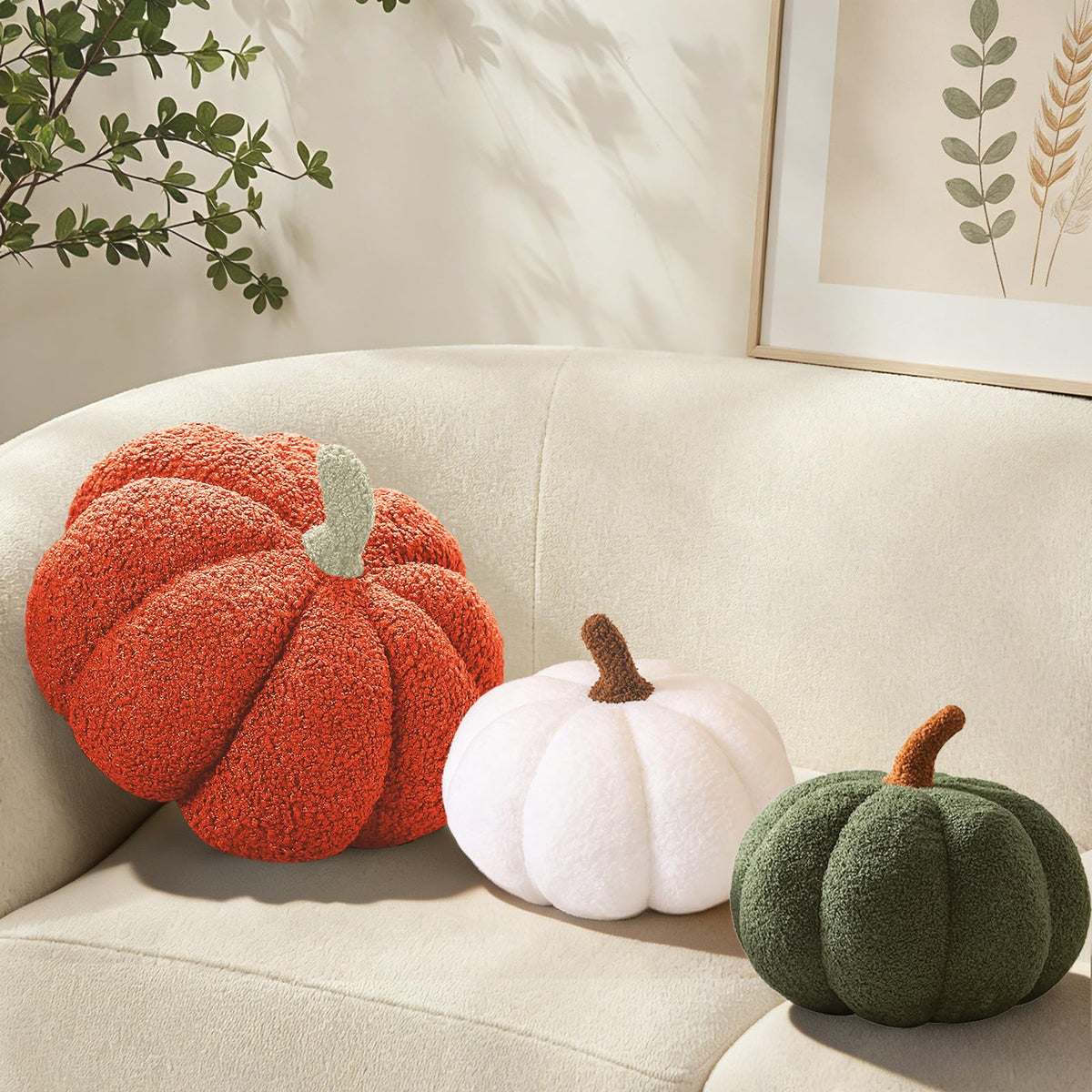 Pumpkin Pillows Fall Decor Dark Green Plush Sherpa Pumpkin Decor Pillow for Couch Bed Home Halloween Thanksgiving Party,11.02 inch
