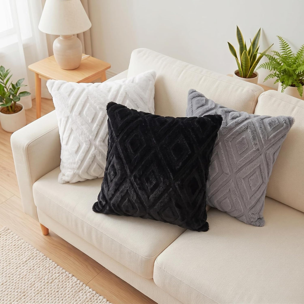 Pallene Fall Cream White Faux Fur Throw Pillow Covers 18x18 Set of 2