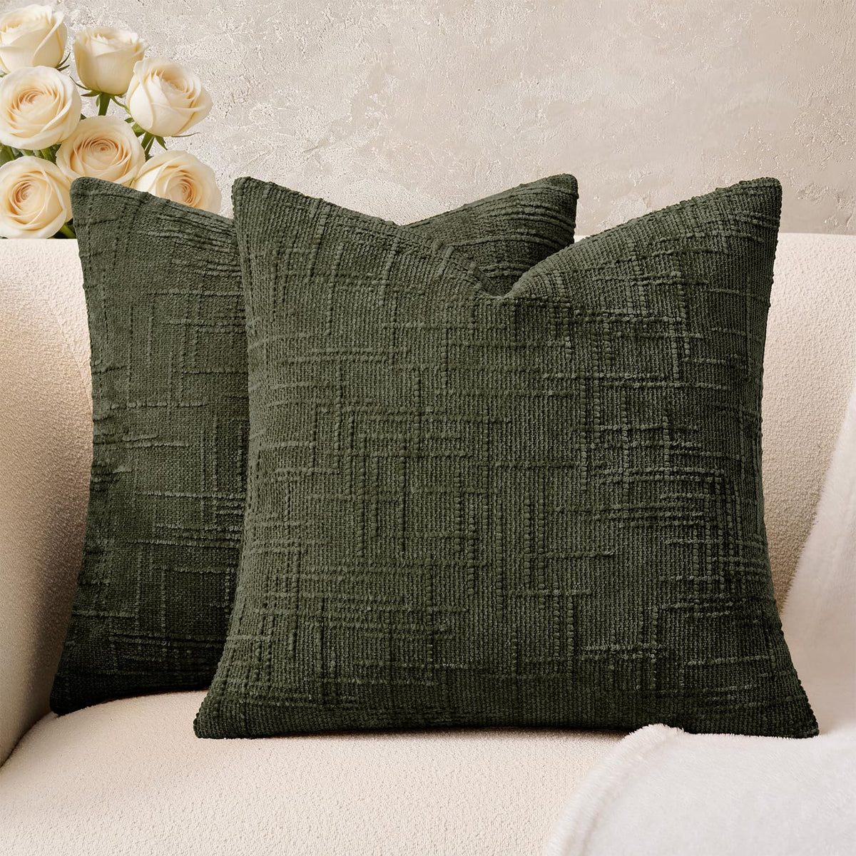 Throw Pillow Covers Mustard Yellow Set of 2 18x18 Inch Pillow Covers, Soft Fall Chenille Neutral Decorative Covers for Couch Sofa Bed Living Room, Home Modern Farmhouse Boho Decor