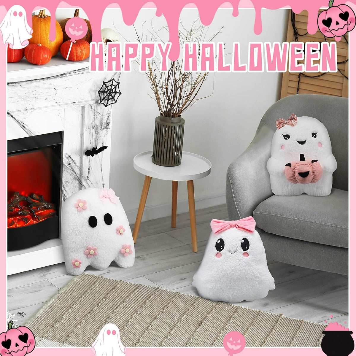 Vicenpal 3 Pcs Cute Halloween Ghost Throw Pillows Coquette Ghost Shaped