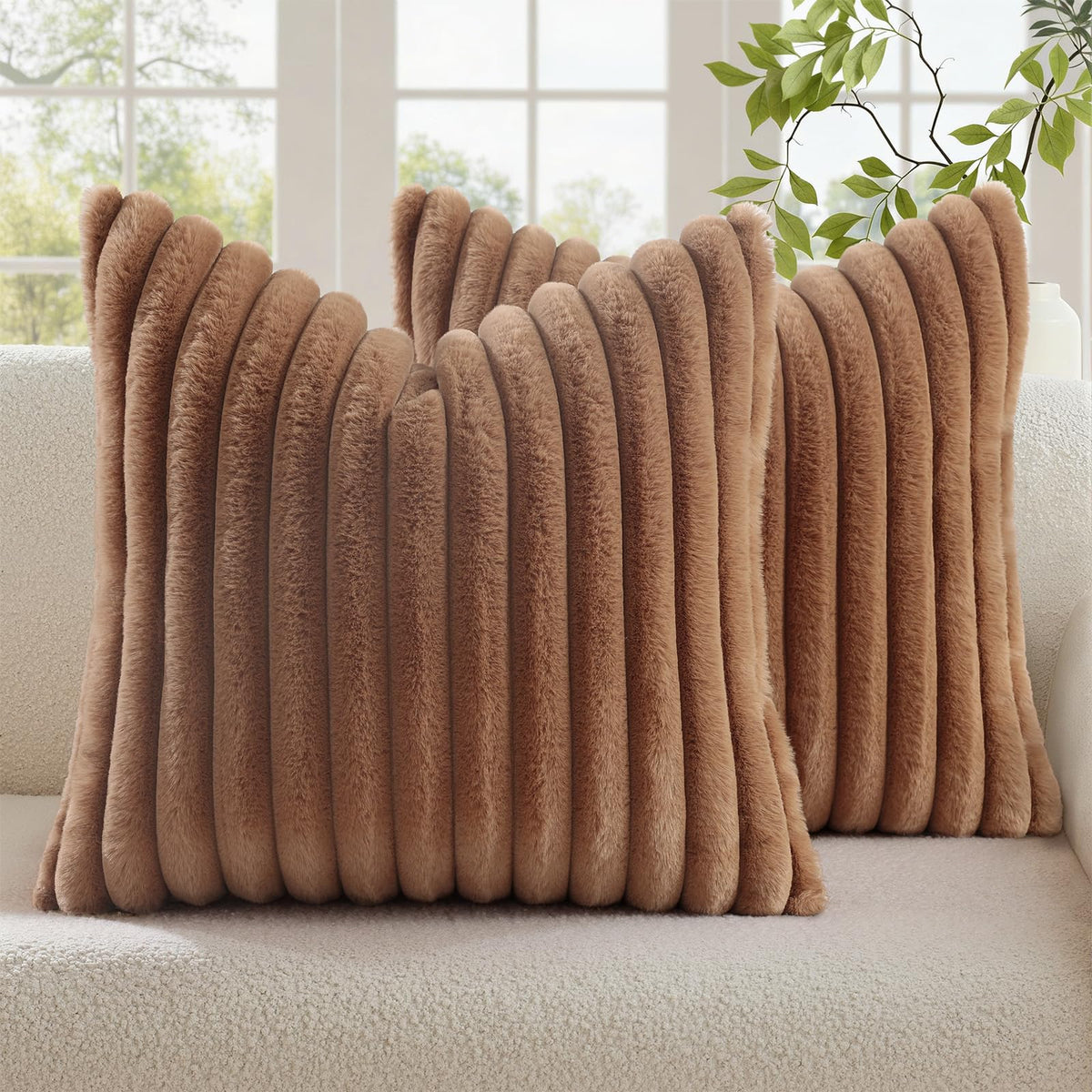 decorUhome Fall Faux Fur Throw Pillow Covers 18x18 Set of 2 Grey Blue