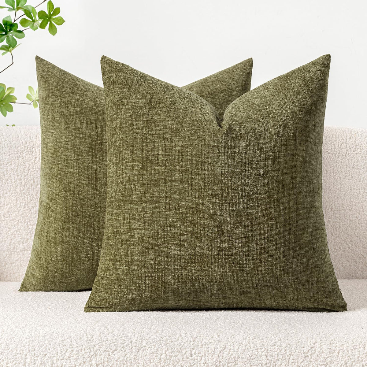 MIULEE Soft Chenille Throw Pillow Covers Green 18x18 Inch Pack of 2