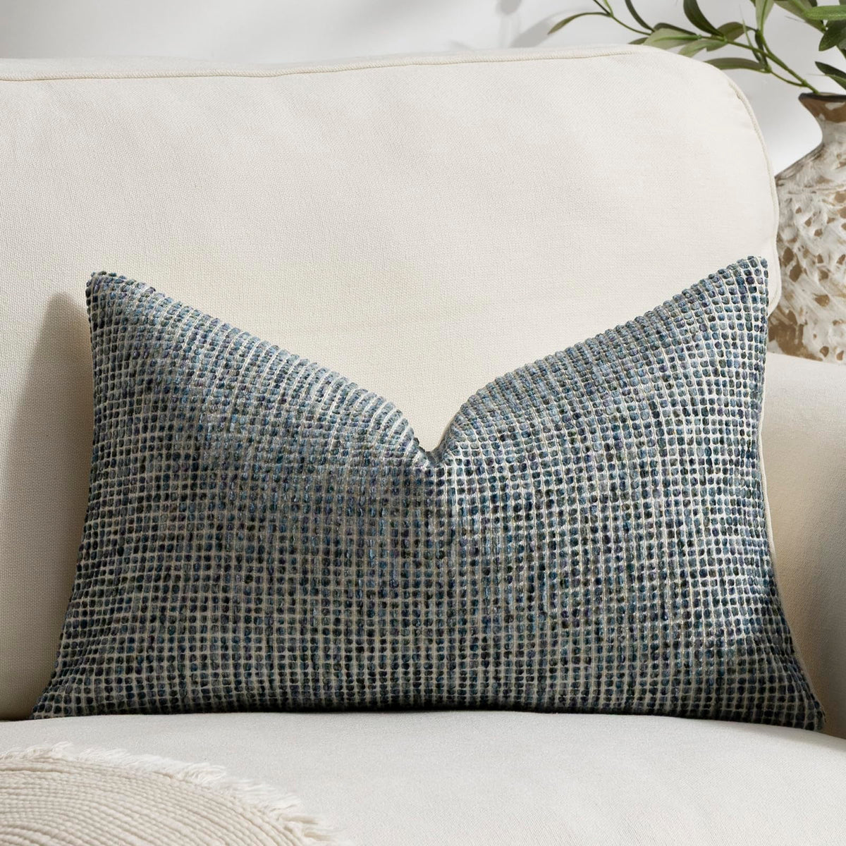 Pack of 2 Neutral Throw Pillow Covers 18x18 Boho Textured Dots Stripe Chenille Square Decorative Pillow Cases Accents for Living Room Couch Bed Farmhouse Home Decor, Taupe