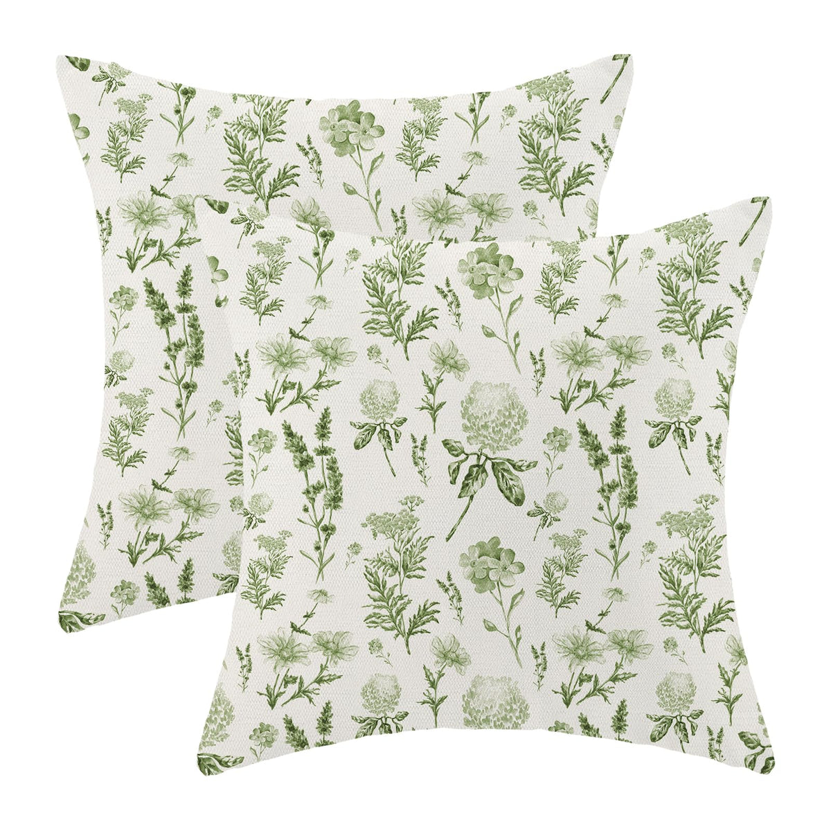 AEIOAE Spring Pillow Covers 18x18 Inch Set of 2,Blue Teal Wild Flower Plant Throw Pillows Case,Seasonal Floral Outdoor Decorative Square Linen Farmhouse Decor Cushion Covers for Home Sofa Bed Couch